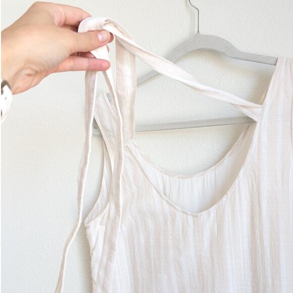 Anthropologie Cloth & Stone Beige/White Striped Tie Back Midi Dress, size L - Picture 4 of 10